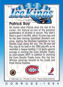 1993-94 Donruss - Ice Kings #1 Patrick Roy Back
