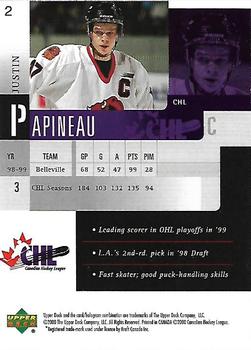 1999-00 Upper Deck Sobeys Kraft Memorial Cup #2 Justin Papineau Back