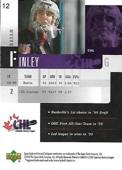 1999-00 Upper Deck Sobeys Kraft Memorial Cup #12 Brian Finley Back