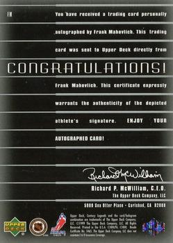 1999-00 Upper Deck Century Legends - Epic Signatures #FM Frank Mahovlich Back