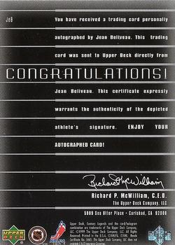 1999-00 Upper Deck Century Legends - Epic Signatures #JEB Jean Beliveau Back