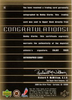 1999-00 Upper Deck Century Legends - Epic Signatures Gold #BC Bobby Clarke Back