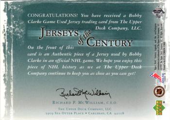 1999-00 Upper Deck Century Legends - Jerseys of the Century #JC1 Bobby Clarke Back