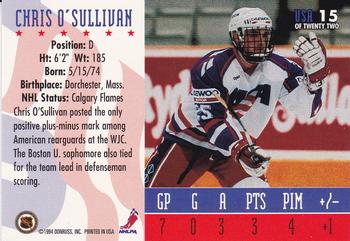 1993-94 Donruss - 1994 World Junior Championship USA #USA 15 Chris O'Sullivan Back