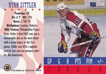 1993-94 Donruss - 1994 World Junior Championship USA #USA 19 Ryan Sittler Back