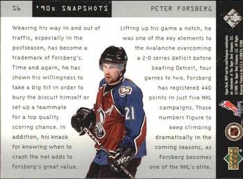 1999-00 Upper Deck MVP - 90's Snapshots #S6 Peter Forsberg Back