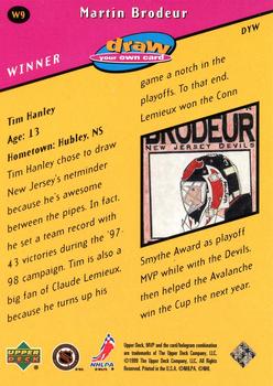 1999-00 Upper Deck MVP - Draw Your Own Card #W9 Martin Brodeur Back