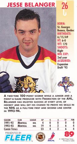 1993-94 Fleer PowerPlay #89 Jesse Belanger Back