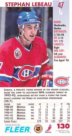 1993-94 Fleer PowerPlay #130 Stephan Lebeau Back