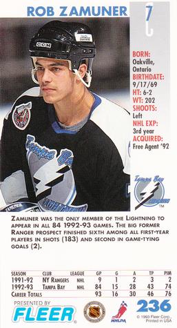 1993-94 Fleer PowerPlay #236 Rob Zamuner Back