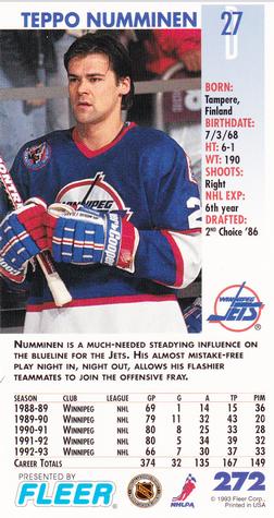 1993-94 Fleer PowerPlay #272 Teppo Numminen Back