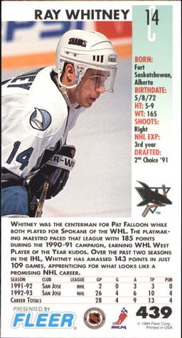 1993-94 Fleer PowerPlay #439 Ray Whitney Back