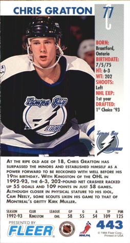 1993-94 Fleer PowerPlay #443 Chris Gratton Back