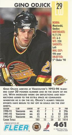 1993-94 Fleer PowerPlay #461 Gino Odjick Back