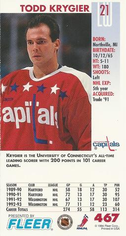 1993-94 Fleer PowerPlay #467 Todd Krygier Back