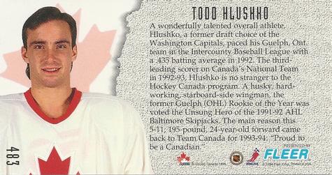 1993-94 Fleer PowerPlay #483 Todd Hlushko Back