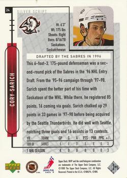 1999-00 Upper Deck MVP - Silver Script #24 Cory Sarich Back