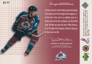 1999-00 Upper Deck MVP Stanley Cup Edition - Game-Used Souvenirs #GU-PF Peter Forsberg Back