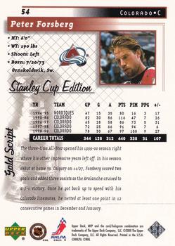 1999-00 Upper Deck MVP Stanley Cup Edition - Gold Script #54 Peter Forsberg Back