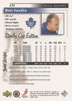 1999-00 Upper Deck MVP Stanley Cup Edition - Gold Script #173 Mats Sundin Back