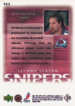 1999-00 Upper Deck MVP Stanley Cup Edition - Second Season Snipers #SS3 Peter Forsberg Back