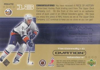 1999-00 Upper Deck Ovation - A Piece of History #POH-TC Tim Connolly Back