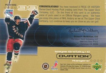 1999-00 Upper Deck Ovation - A Piece of History #POH-WG Wayne Gretzky Back