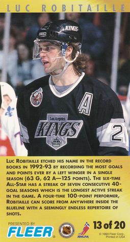 1993-94 Fleer PowerPlay - Point Leaders #13 Luc Robitaille Back
