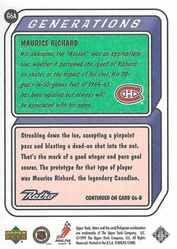 1999-00 Upper Deck Retro - Generations #G6A Maurice Richard Back