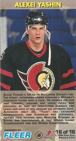 1993-94 Fleer PowerPlay - Rookie Standouts #16 Alexei Yashin Back