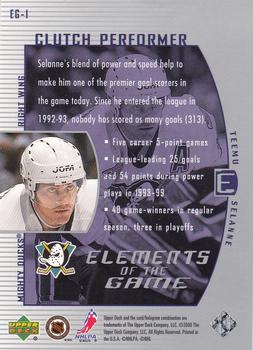 1999-00 Upper Deck Wayne Gretzky - Elements of the Game #EG-1 Teemu Selanne Back