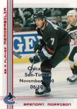 2000-01 Be a Player Memorabilia - Chicago Sun-Times Ruby #91 Brendan Morrison Front