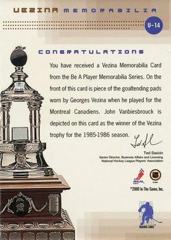 2000-01 Be a Player Memorabilia - Georges Vezina #V-14 John Vanbiesbrouck Back