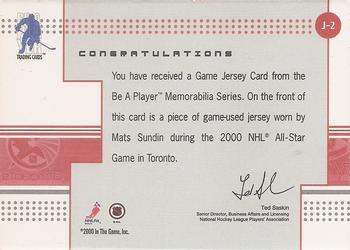 2000-01 Be a Player Memorabilia - Game Jersey #J-2 Mats Sundin Back