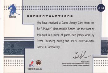 2000-01 Be a Player Memorabilia - Game Jersey #J-14 Peter Forsberg Back