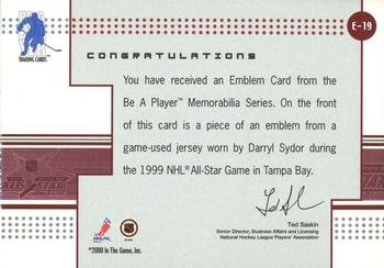 2000-01 Be a Player Memorabilia - Game Jersey Emblems #E-19 Darryl Sydor Back