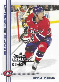 2000-01 Be a Player Memorabilia - NHL All-Star Fantasy Sapphire #151 Saku Koivu Front