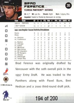 2000-01 Be a Player Memorabilia - Ruby #295 Brad Ference Back