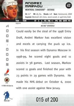 2000-01 Be a Player Memorabilia - Ruby #432 Andrei Markov Back