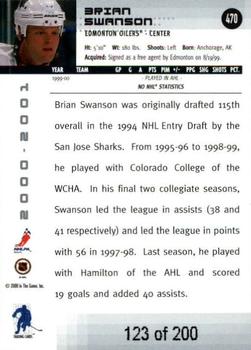2000-01 Be a Player Memorabilia - Ruby #470 Brian Swanson Back