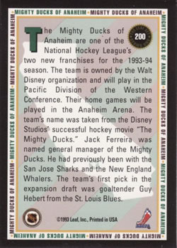 1993-94 Leaf #200 Mighty Ducks of Anaheim Back