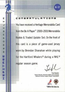 2000-01 Be a Player Memorabilia - Rookie & Traded Update Heritage Memorabilia Jerseys #H17 Brendan Shanahan Back