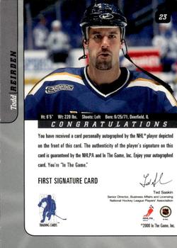 2000-01 Be a Player Signature Series - Autographs #23 Todd Reirden Back