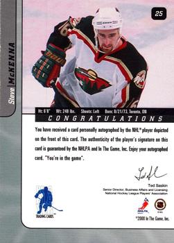 2000-01 Be a Player Signature Series - Autographs #25 Steve McKenna Back
