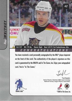 2000-01 Be a Player Signature Series - Autographs #42 Ray Whitney Back