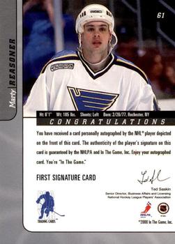 2000-01 Be a Player Signature Series - Autographs #61 Marty Reasoner Back