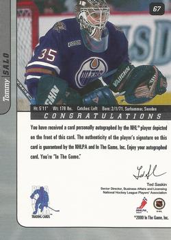 2000-01 Be a Player Signature Series - Autographs #67 Tommy Salo Back