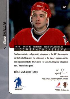 2000-01 Be a Player Signature Series - Autographs #72 Shane Willis Back