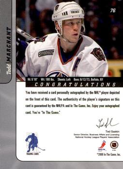 2000-01 Be a Player Signature Series - Autographs #76 Todd Marchant Back