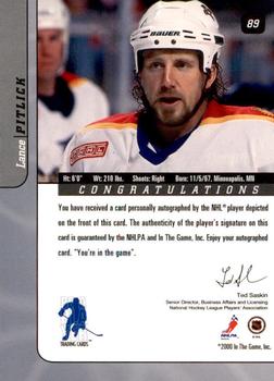 2000-01 Be a Player Signature Series - Autographs #89 Lance Pitlick Back